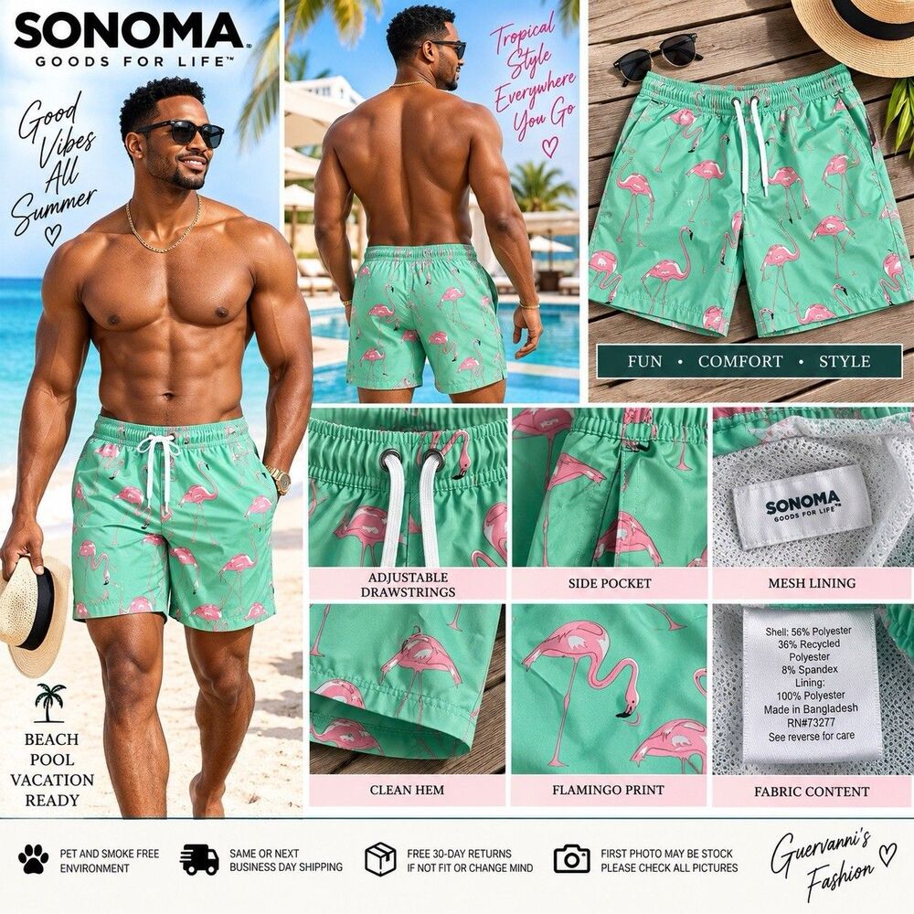 Men’s Sonoma Good For Life” Everyday Pull-On Shorts Flamingo Swim Trunks Short